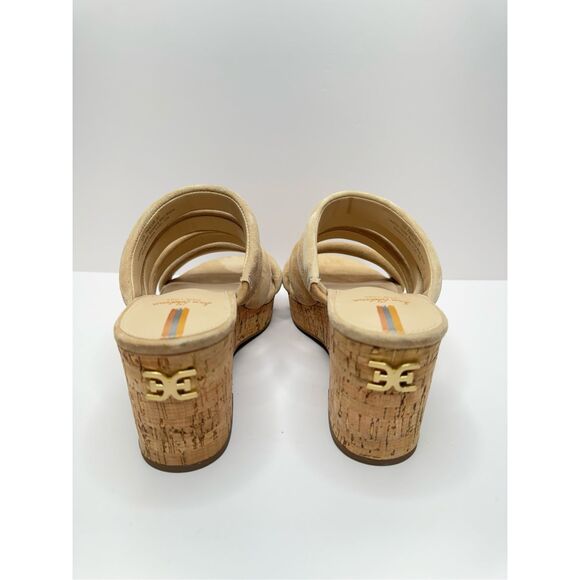 Sam Edelman Sandals Size 7 Tan Suede Leather Slip On Platform Wedges Logo - Picture 5 of 9